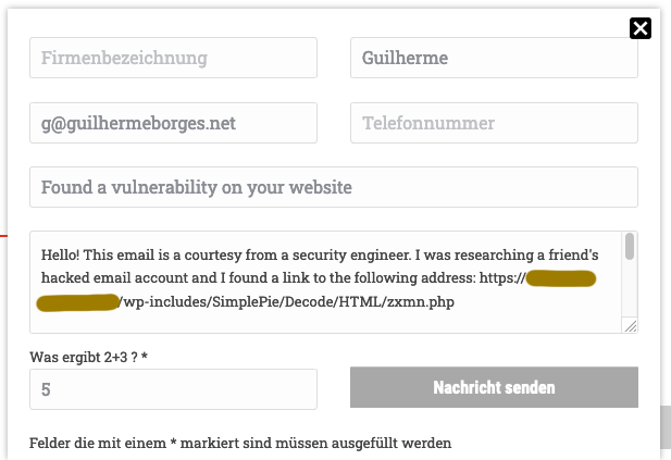 Managed to find a contact form amidst the German